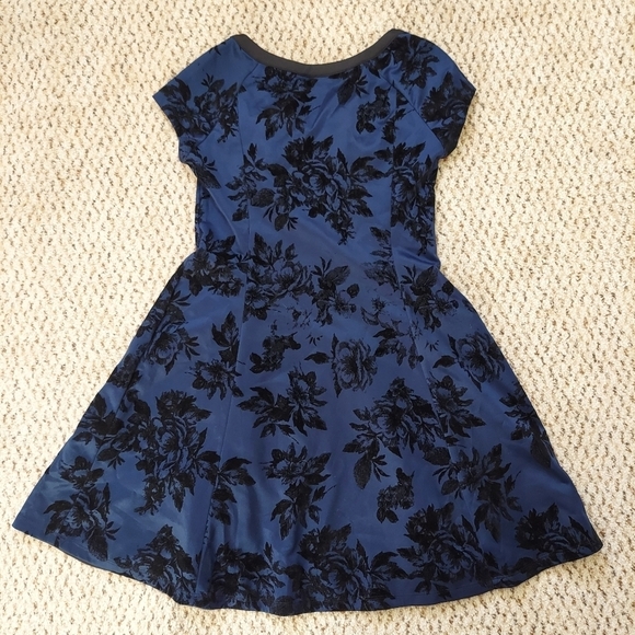 Amanda Lane Womens Blue and Black Floral Striped A-Line Dress Size 10 Cocktail - Picture 13 of 13